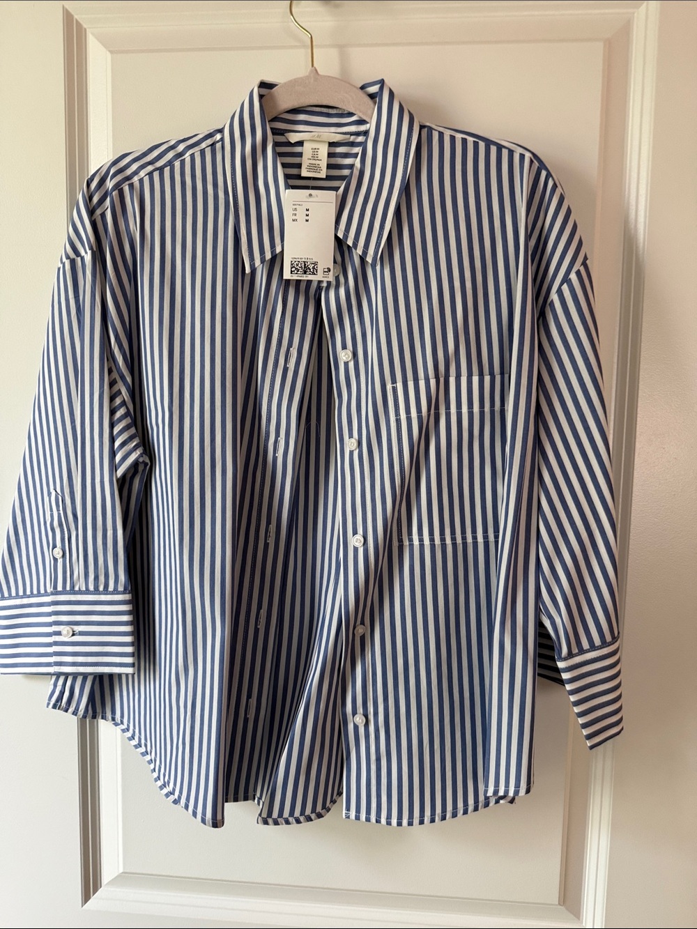 H&M Blue and White Vertical Stripe Dress Shirt
